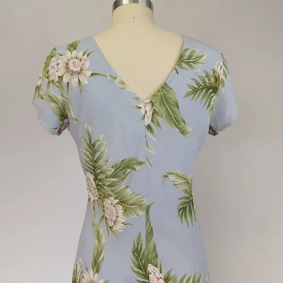 Vintage Kaua'iana Hawaiian Midi Dress Size M Petite Blue Floral Tropical *FLAWS - Picture 9 of 14